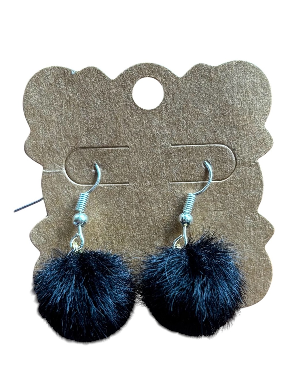 Unique one-of-a-kind fun black fuzzy earrings for pierced ears